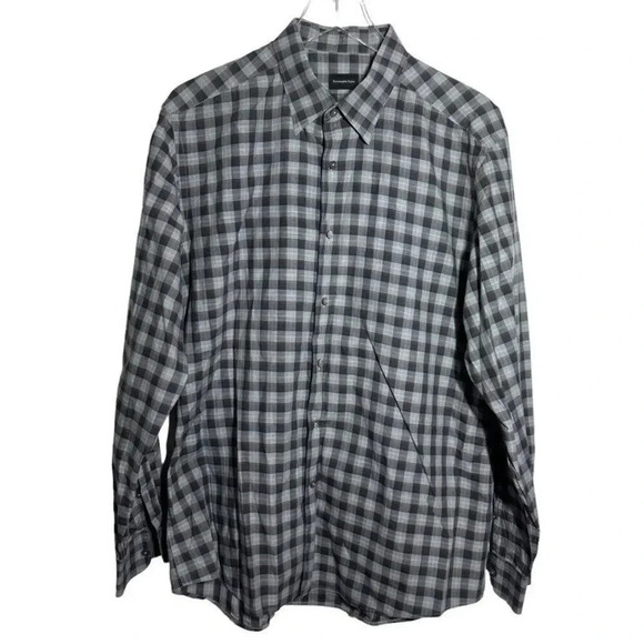 ERMENEGILDO ZEGNA mens Size XL  Button Front Shirt Gray plaid check - Picture 4 of 8